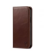 SHIELDON iPhone 14 Plus Wallet Case, iPhone 14 Plus Genuine Leather Cover with RFID Blocking, Book Folio Flip Kickstand Magnetic Closure - Coffee - Retro